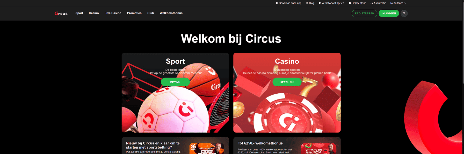 Screenshot van de Circus-website